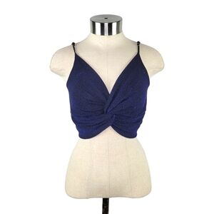 Lucy in the Sky Manhattan Shimmer Twist Front Pullover Crop Top Size L Blue
